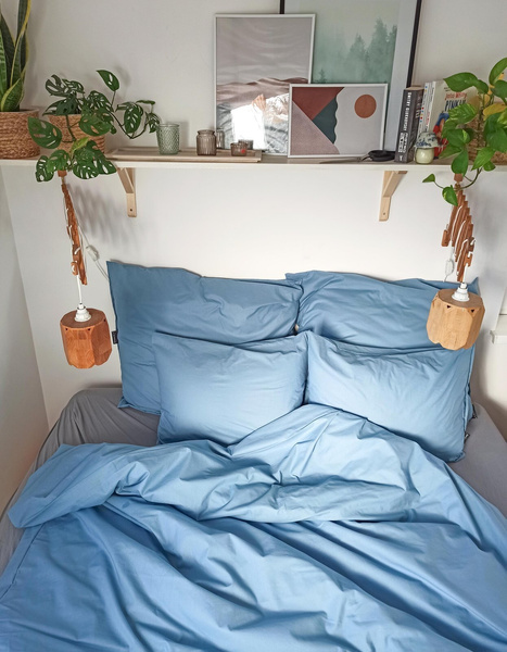 Komplet jednokolorowej pościeli w kolorze niebieskim 180x200 / 2x70x80